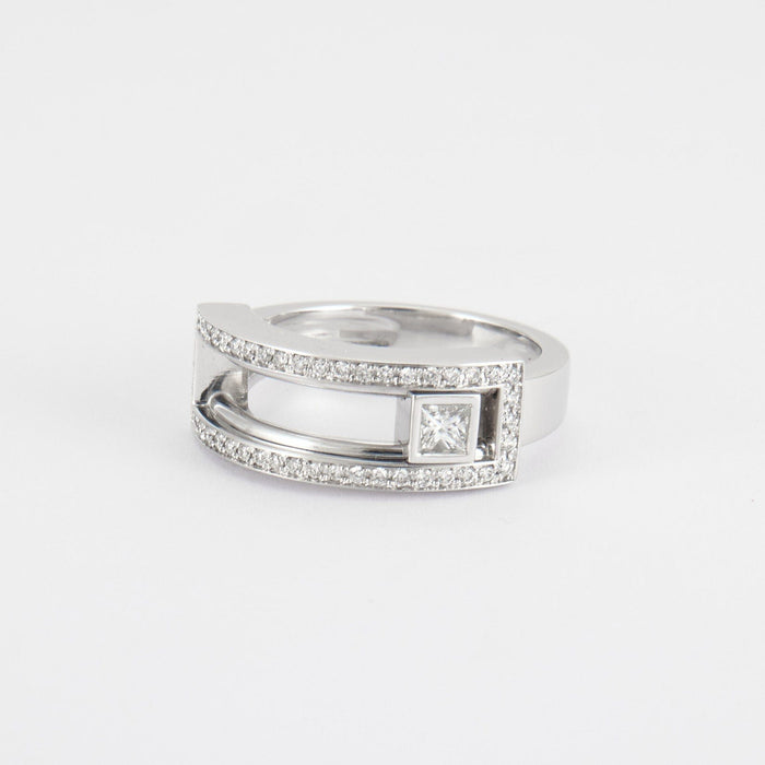 Bague 52.5 Bague en or blanc, diamant mobile 58 Facettes