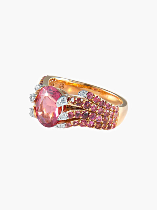 Bague Bague Tourmaline rose, Saphirs roses et Diamants 58 Facettes