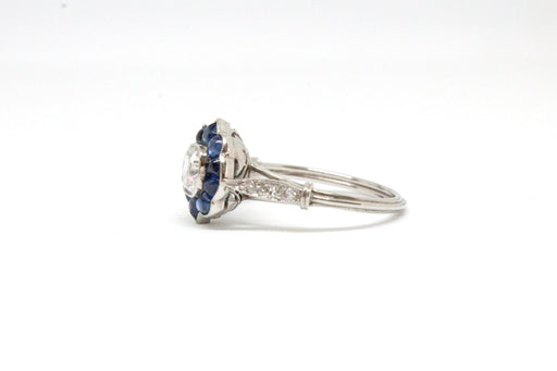 Ring Platinum art deco style ring with diamonds and sapphires 58 Facettes