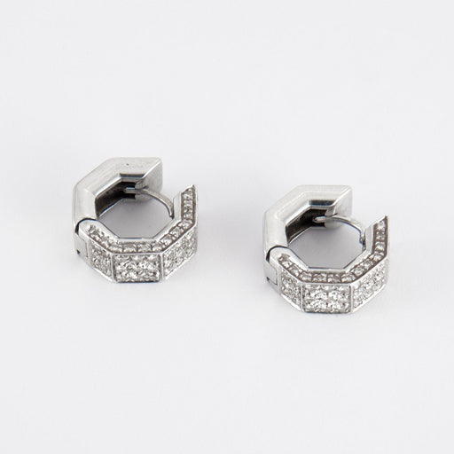 Boucles d'oreilles Créoles pavage diamants, or gris 58 Facettes