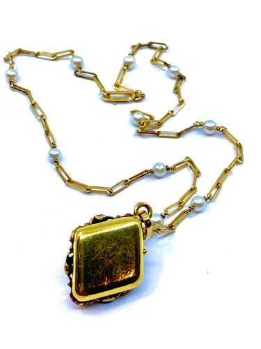 Collier Pendentif sur chaîne émail perles diamants Napoléon III 58 Facettes