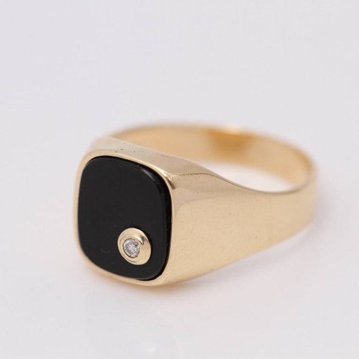 Bague 61 Chevalière homme Or jaune Onyx Diamant 58 Facettes E360216