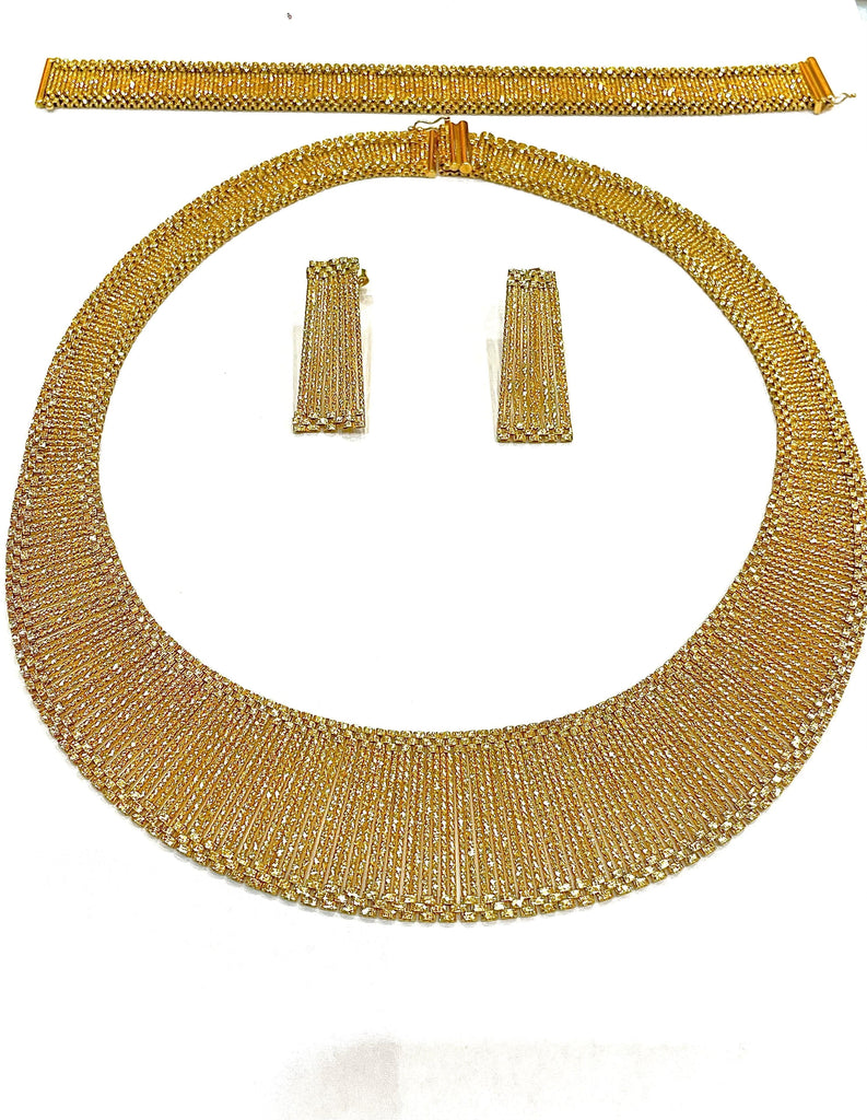Parure Pompadour 3 Pièces En Cristal Vert Et Strass Blanc Sur Métal Doré - Sans Nickel