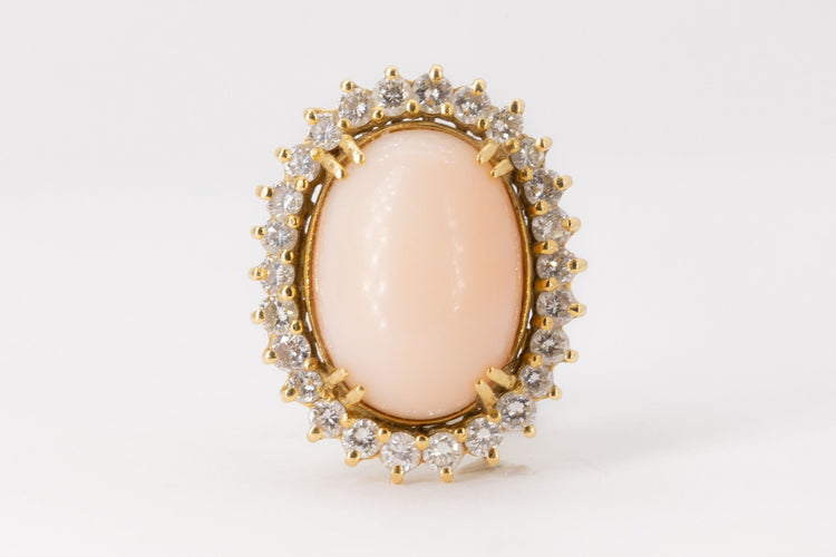 Bague 50 Bague Pompadour cabochon de corail diamants 58 Facettes