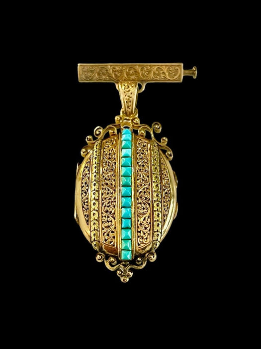 Broche Broche Médaillon Or Turquoises Napoléon III 58 Facettes 1157436