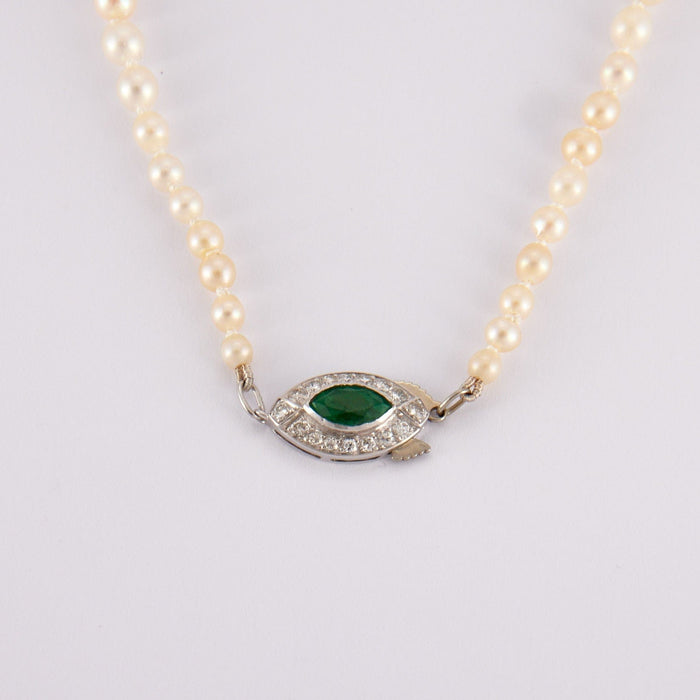 Collier Collier perles de culture, émeraude marquise 58 Facettes
