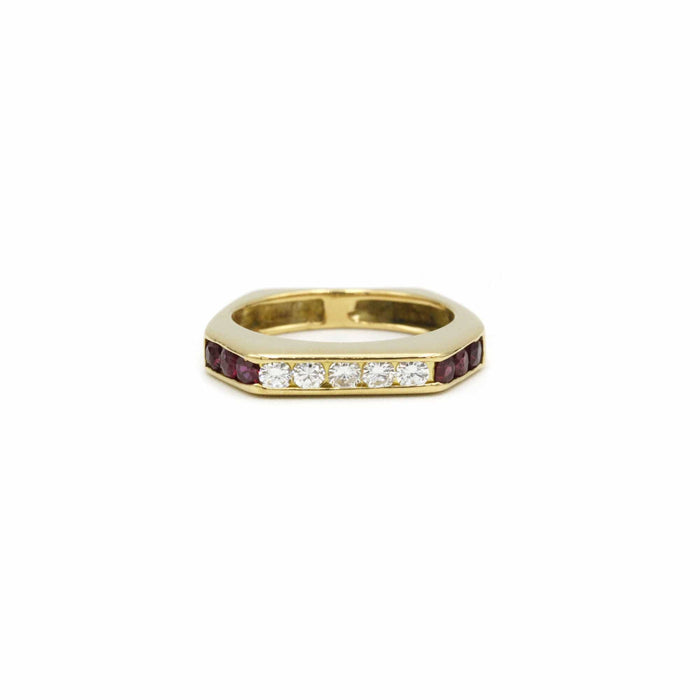 Bague 49 Triple bague Or jaune Diamants Emeraude Saphir Rubis 58 Facettes 240023R-24R-25R