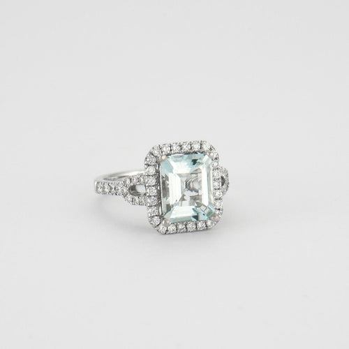 Bague 53 Bague Aigue-marine Diamants 58 Facettes 8446