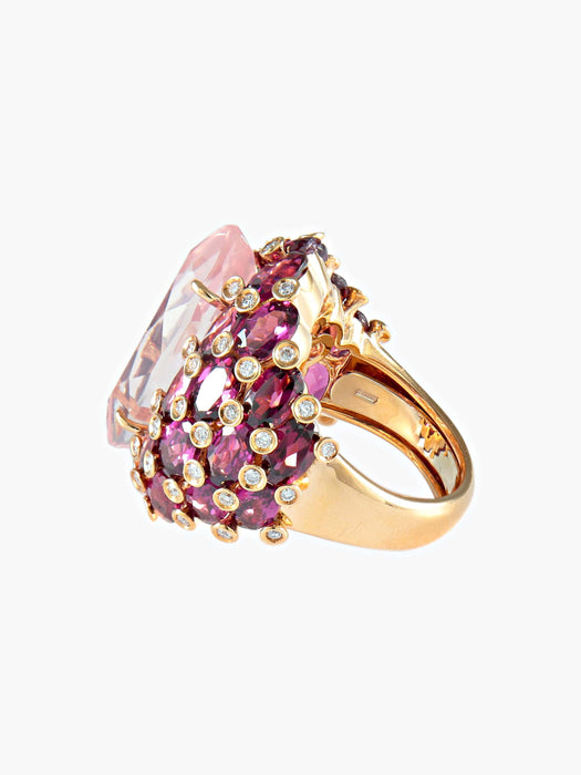 Bague 52 Bague Quartz rose Tourmalines Diamants 58 Facettes