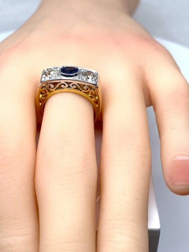 Bague 53 Bague Art Déco Saphir et Diamants 58 Facettes