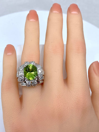 Bague 51 Bague Art Déco Platine diamants et péridot 58 Facettes