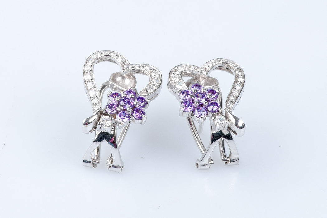 Boucles d'oreilles Boucles d'oreilles coeurs et fleurs en or blanc 18 carats 58 Facettes 111.20995-53