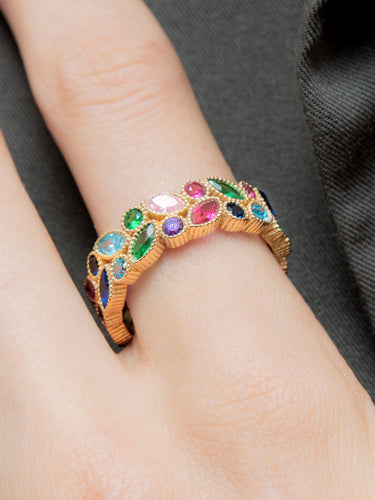 Bague Bague Or Jaune et Pierres de couleurs 58 Facettes 210003