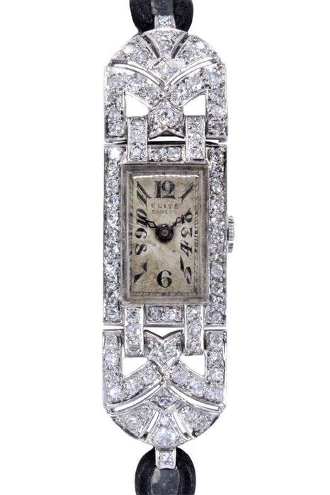 Montre MONTRE ELITE ART-DÉCO PLATINE ET DIAMANTS 58 Facettes 062041