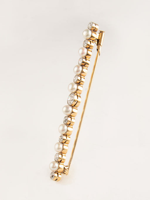 Broche Barrette perles fines et diamants, or jaune et platine 58 Facettes