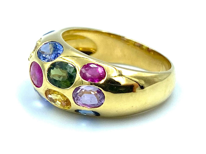 Bague Bague jonc or jaune 18K et saphirs de couleur 58 Facettes