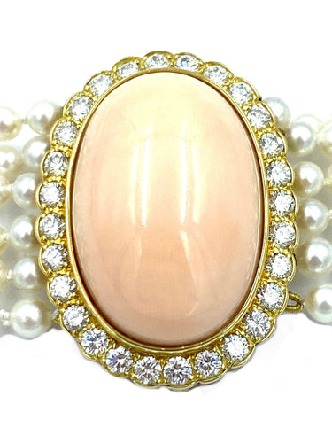 Collier Collier or jaune, perles, corail et diamants 58 Facettes