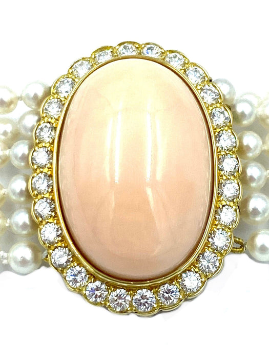 Collier Collier or jaune, perles, corail et diamants 58 Facettes