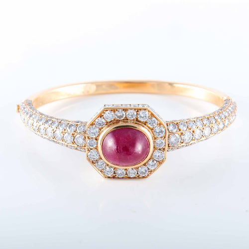 Bracelet OJ PERRIN - Bracelet or jaune diamants rubis cabochon 58 Facettes 2846