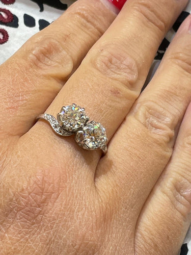 Bague 58 Bague ancienne Toi & Moi Diamants, Platine et or blanc 58 Facettes