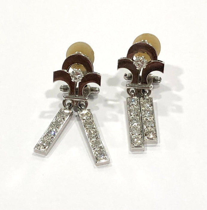 Boucles d'oreilles Boucles d'oreilles or blanc et diamants année 1960 58 Facettes