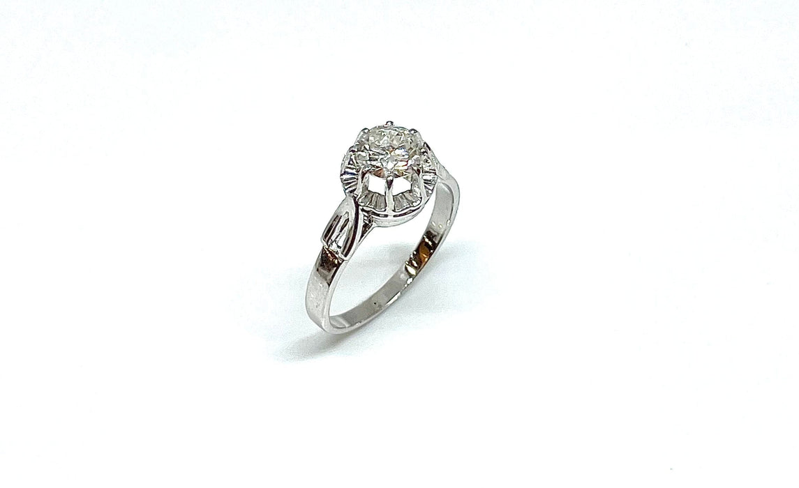 Bague Solitaire en diamant sur monture or blanc et platine 58 Facettes