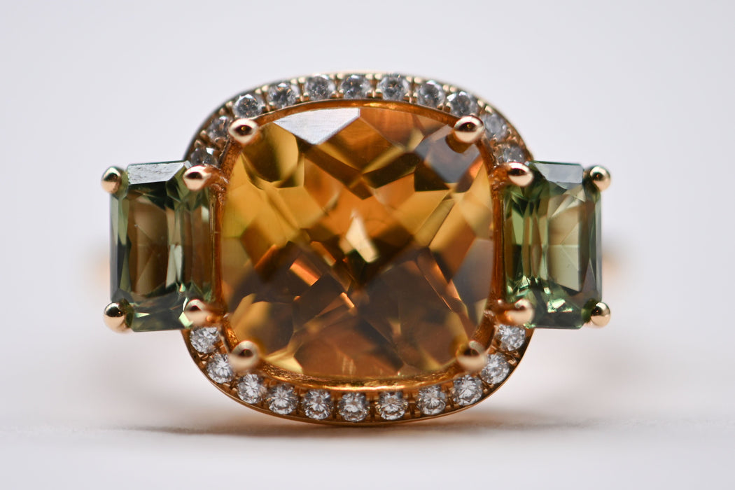 Bague 53.5 Bague Cocktail Or Rose Citrine Diamants Saphirs 58 Facettes