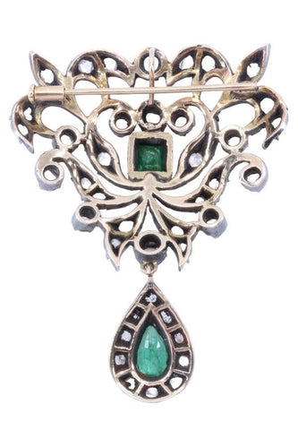 Broche BROCHE PENDENTIF ART-NOUVEAU ÉMERAUDES ET DIAMANTS 58 Facettes 066481