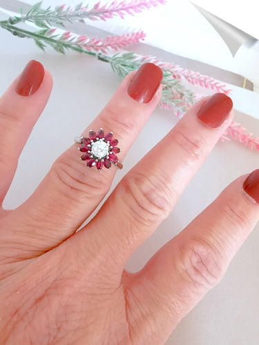 Bague 54.5 Bague Ancienne Rubis Diamant 0,50 ct Or Blanc 58 Facettes AA 1523