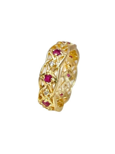Bague 59 GIVENCHY - Anneau d'Eternité Or Rubis Diamants. 58 Facettes