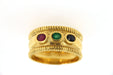 Trilogy Ring Ring in yellow gold, ruby, emerald and sapphire 58 Facettes 5094x