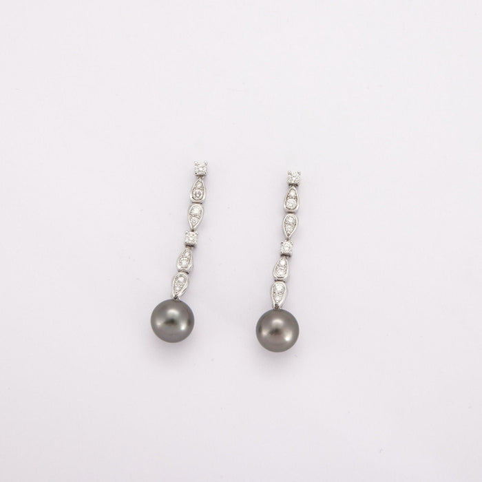 Boucles d'oreilles Boucheron - Boucles d'Oreilles Or Gris Perles de Tahiti Diamants 58 Facettes LOT P1125
