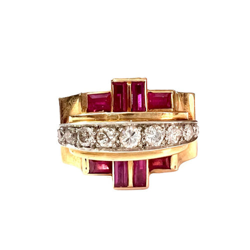 Bague BAGUE TANK DIAMANTS RUBIS SYNTHETIQUES 58 Facettes A2548