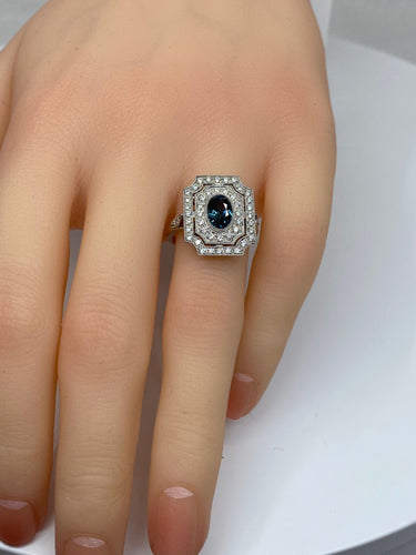 Bague Bague Art Deco en Or jaune, diamants et saphir 58 Facettes