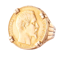 Bague 57 Bague en or, Pièce Napoléon 20 Francs 58 Facettes