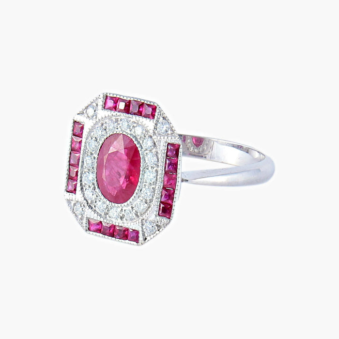 Bague 53 Bague style Art Déco Diamants et Rubis 58 Facettes