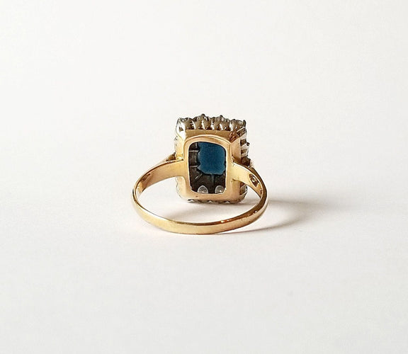 Bague 57 Bague Pompadour Or Jaune Saphir et Diamants 58 Facettes