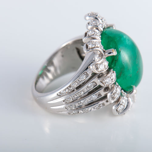 Bague 52 Bague Fleur Emeraude cabochon Diamants 58 Facettes 324E112