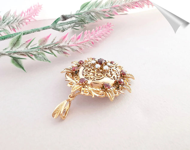 Pendentif Pendentif  Broche Grenats Perles de culture 58 Facettes AB 1083