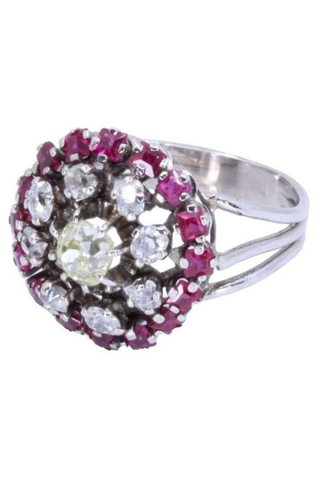 Bague 57 BAGUE OR BLANC RUBIS ET DIAMANTS 58 Facettes 018611