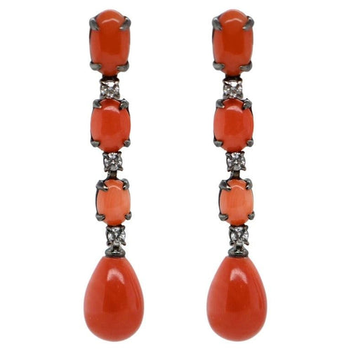 Boucles d'oreilles Boucles d'oreilles corail diamants Or noir 58 Facettes