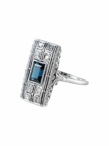 Bague 50.5 Bague Ancienne Or Blanc Platine Saphir Diamants Circa 1910 58 Facettes