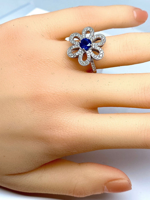 Bague 51 Bague fleur saphir diamants 58 Facettes AB156