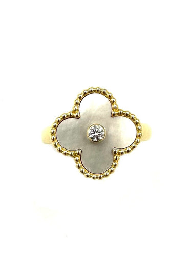Bague 50 VAN CLEEF & ARPELS. Bague Alhambra vintage or, nacre et diamant 58 Facettes