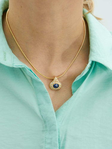 Collier Pendentif sur chaîne Saphir et Diamants 58 Facettes