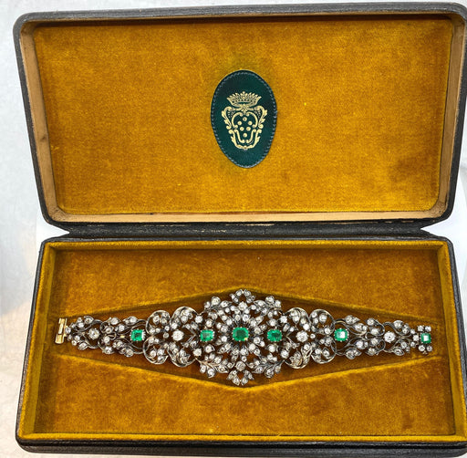 Bracelet Exceptionnel bracelet XIXe diamants, émeraudes, or et argent 58 Facettes