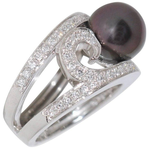 Bague 54 Bague cocktail Or blanc Perle Diamants 58 Facettes