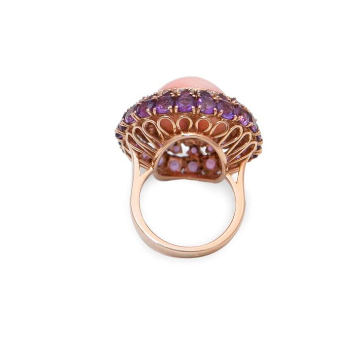 Bague Bague Cocktail Corail Rose, Améthystes et Diamants 58 Facettes B198