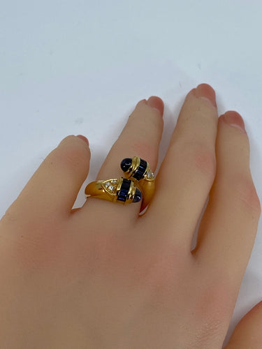 Bague 53 Bague toi et moi en Or jaune, saphirs et diamants 58 Facettes