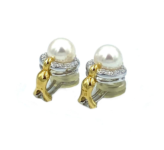 Boucles d'oreilles Boucles d’oreilles or jaune, perles et diamants 58 Facettes